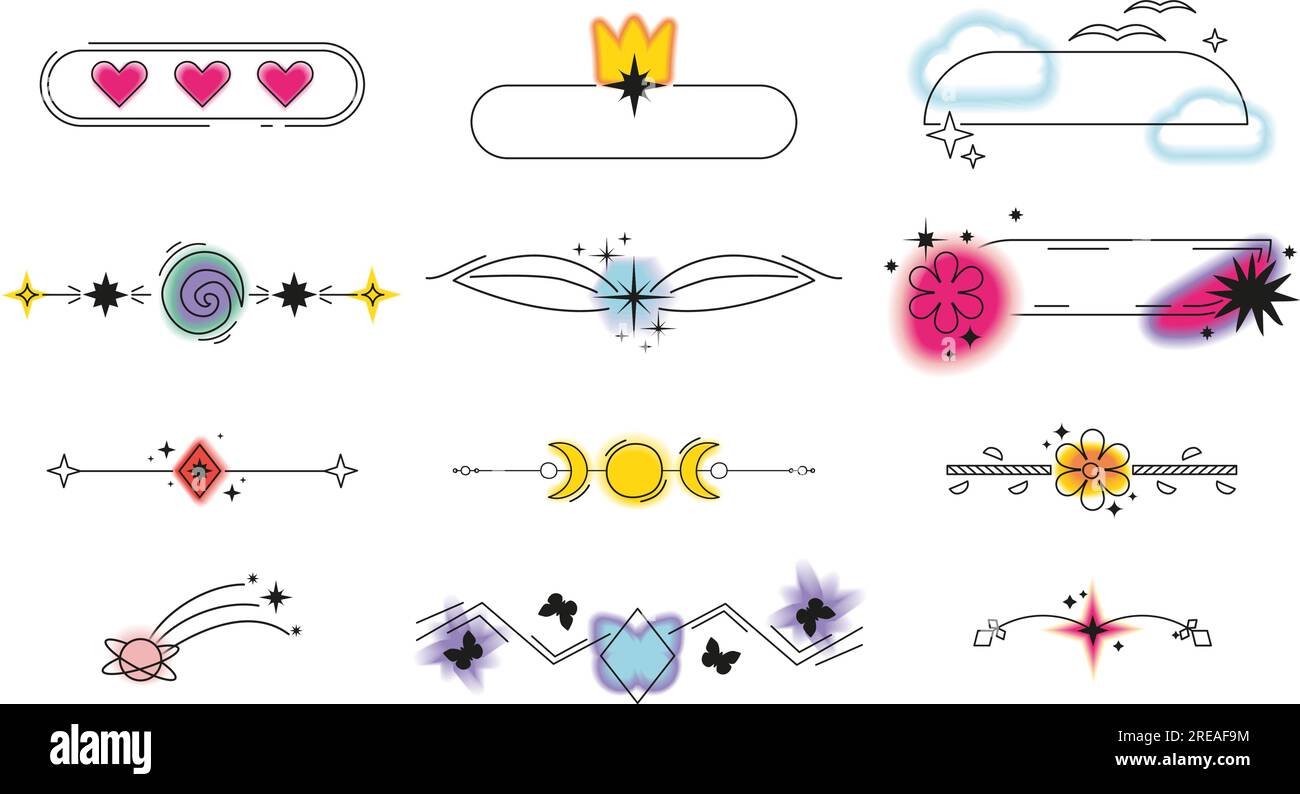 aesthetic y2k aura elements set. flower, blob, heart, butterfly