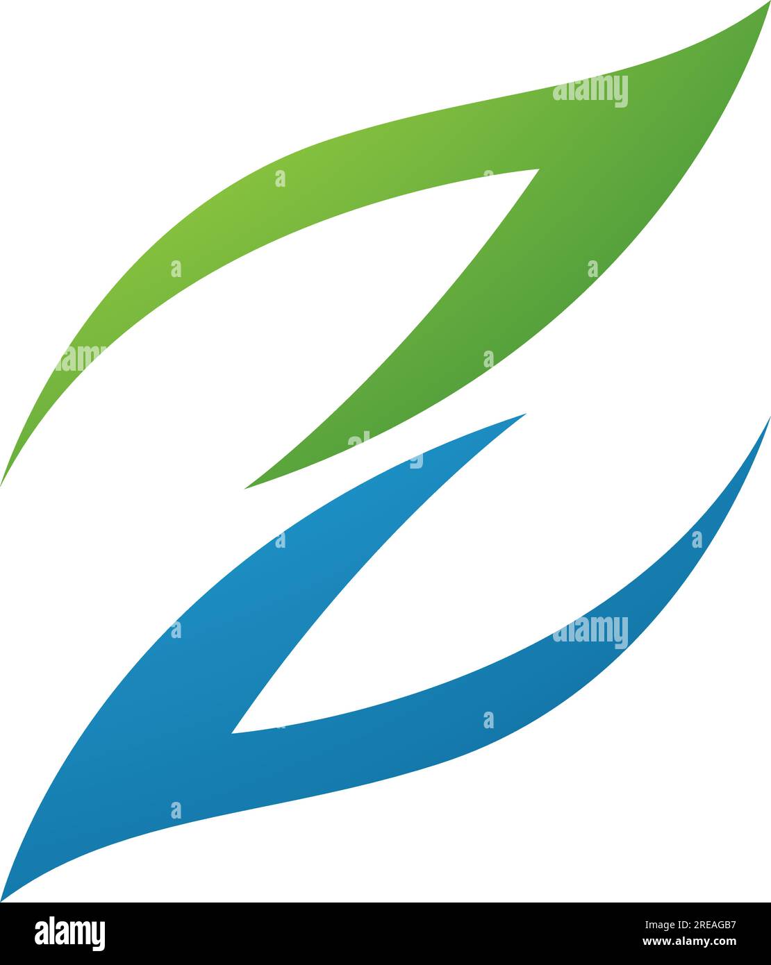 Green and Blue Fire Shaped Letter Z Icon on a White Background Stock Vector