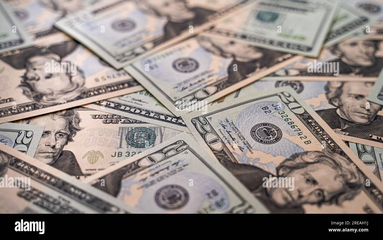 Close up for Twenty Dollars bills Amerian Stock Photo