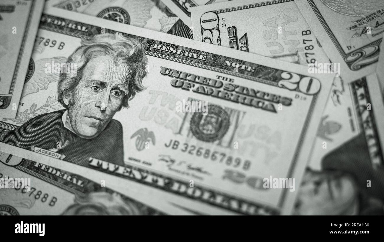 Black and White close up shot $20 bills Stock Photo - Alamy