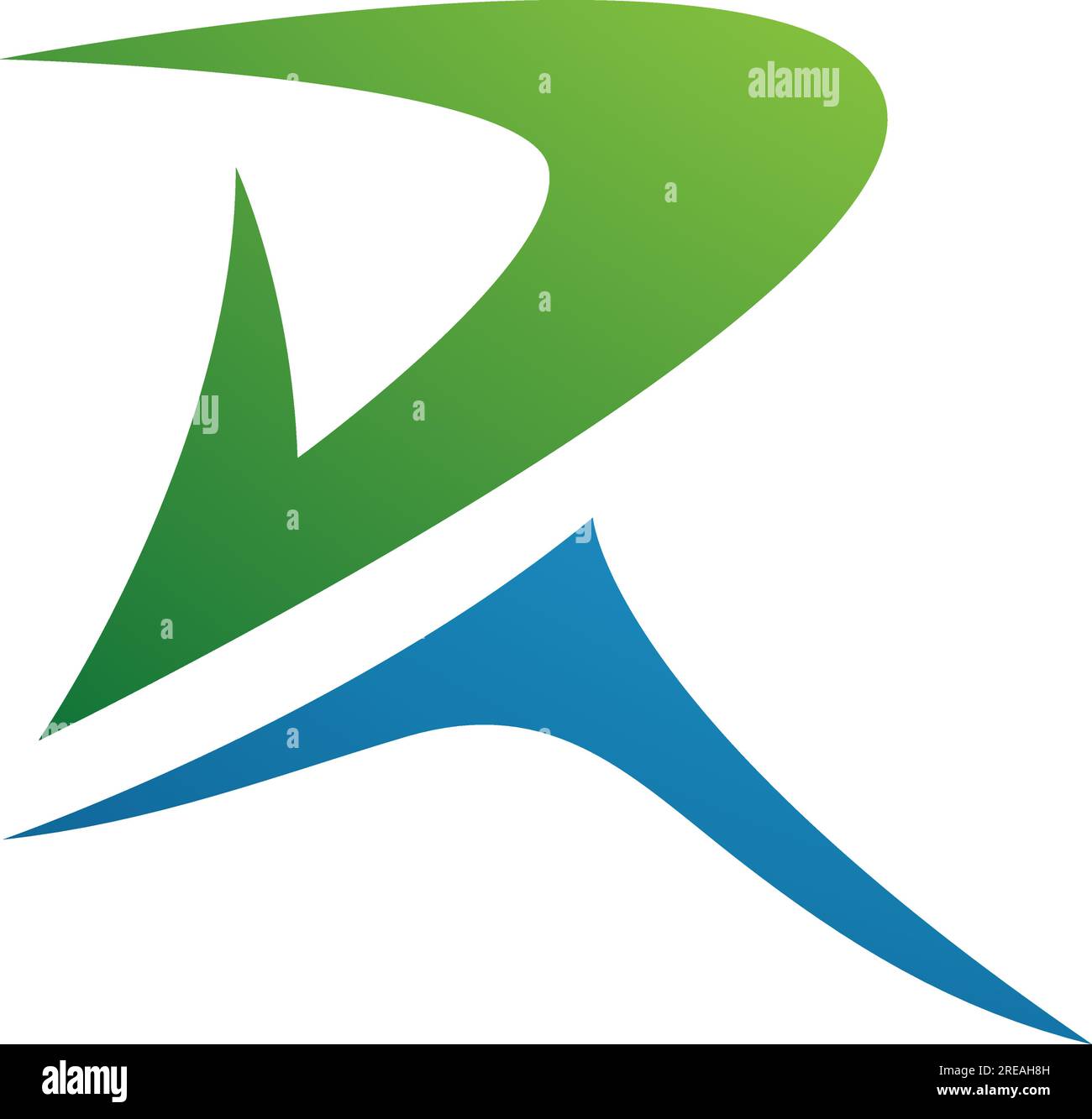Green and Blue Pointy Tipped Letter R Icon on a White Background Stock ...