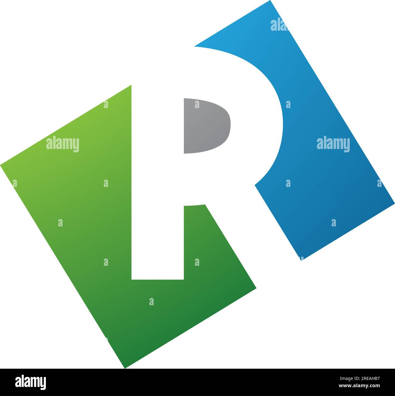 Green and Blue Rectangle Shaped Letter R Icon on a White Background ...