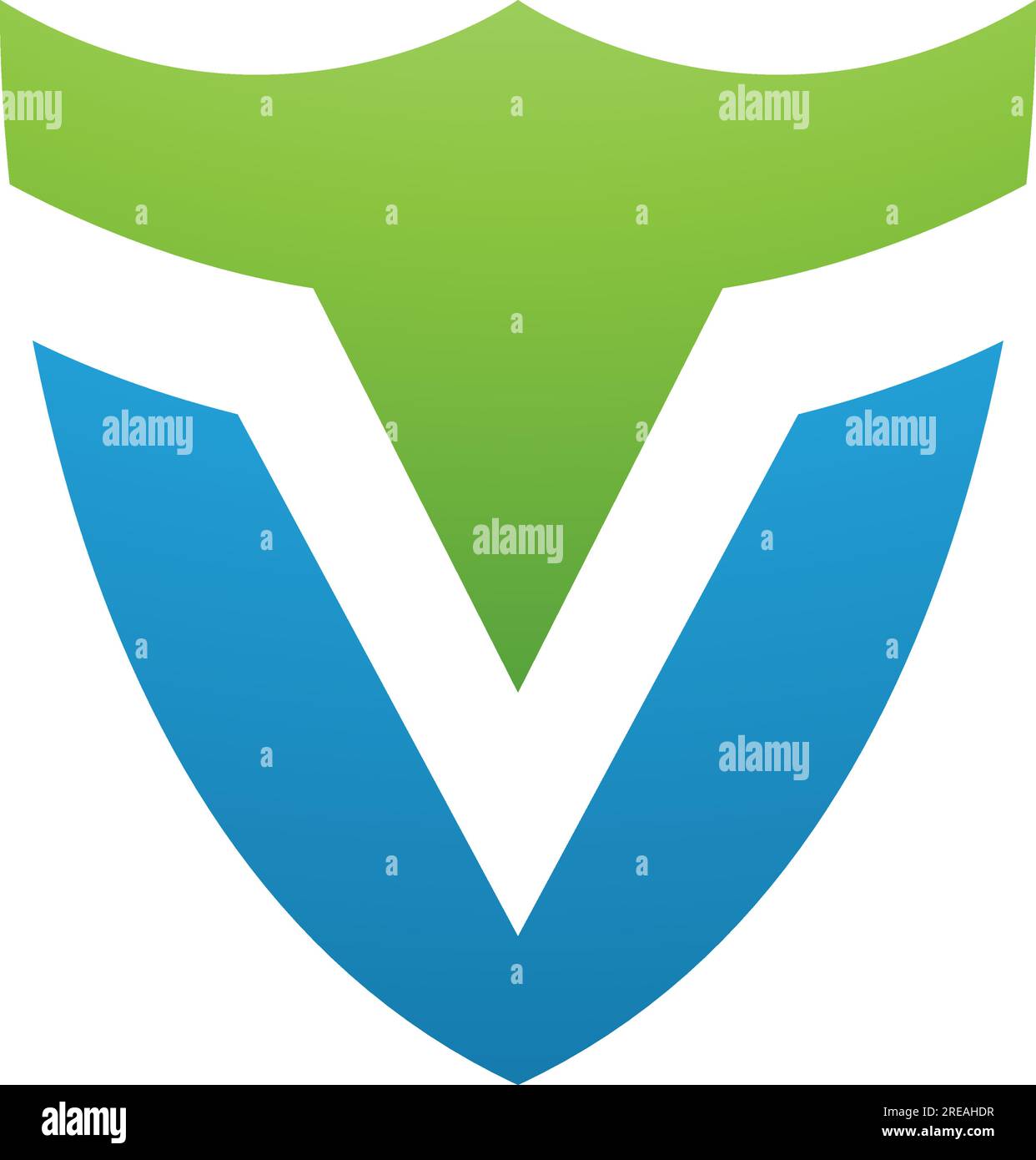 Green and Blue Shield Shaped Letter V Icon on a White Background Stock Vector