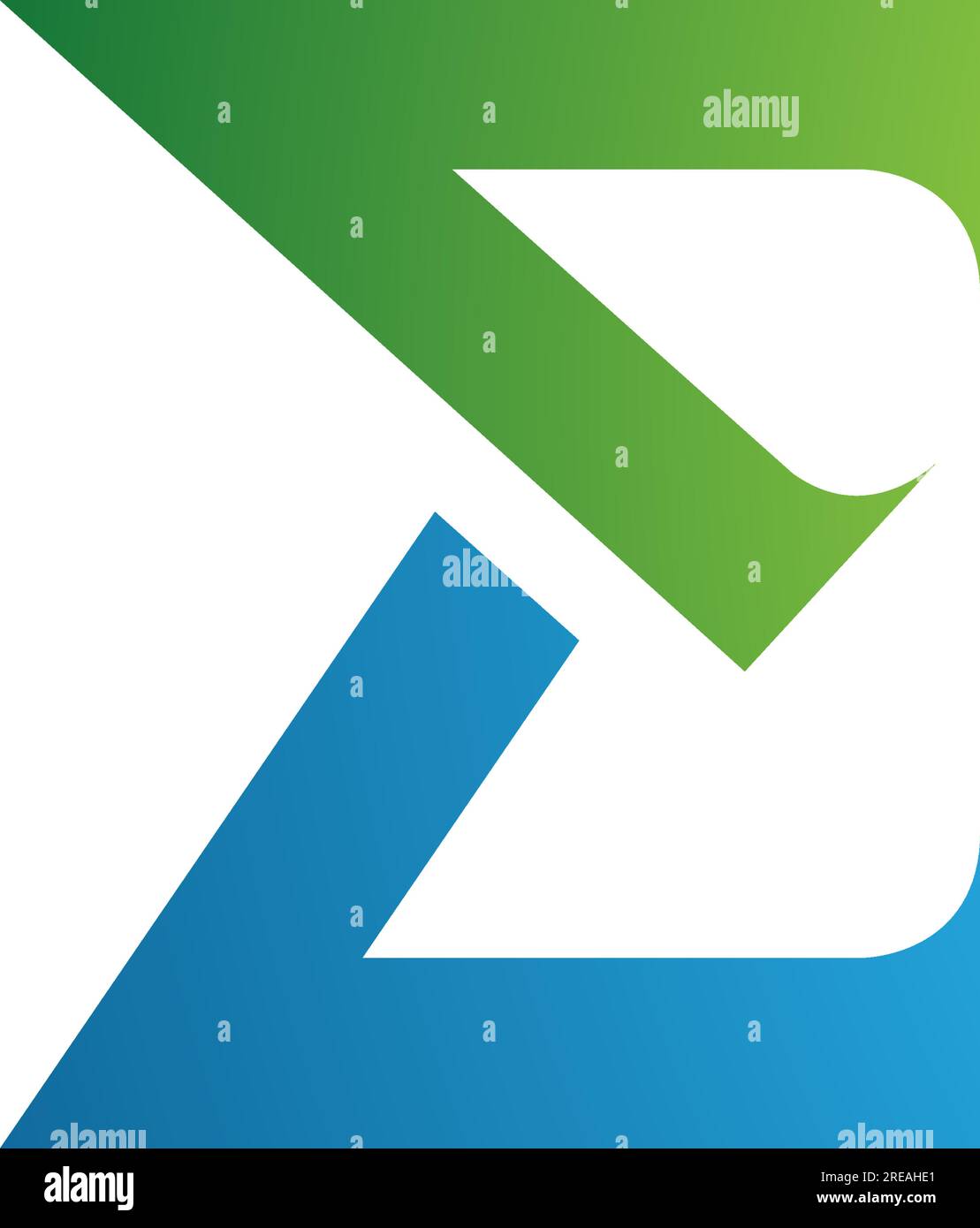 Green and Blue Sharp Elegant Letter E Icon on a White Background Stock Vector