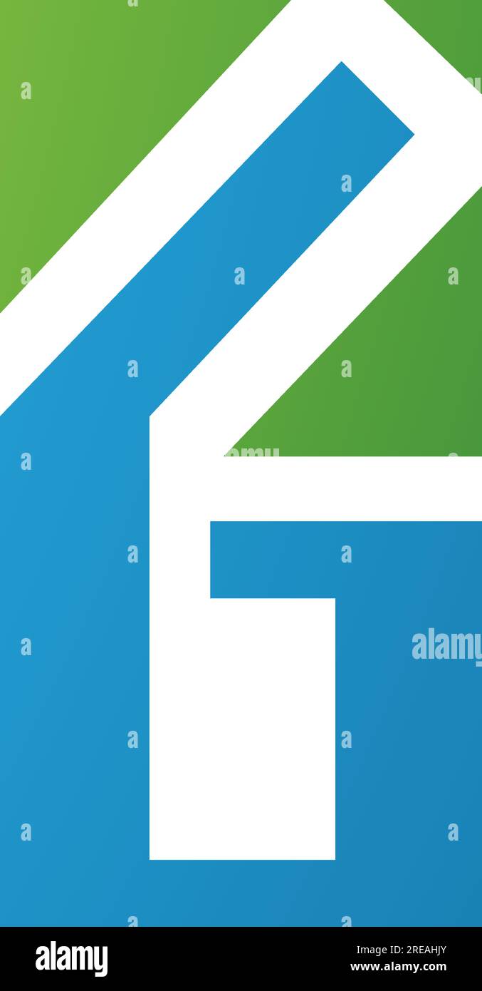 Green and Blue Rectangular Letter G or Number 6 Icon on a White ...