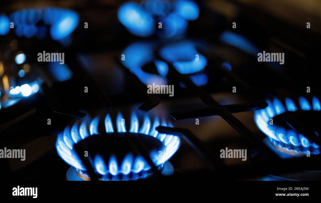 Close up for a gas cooktop with all of the burners om Stock Photo Alamy