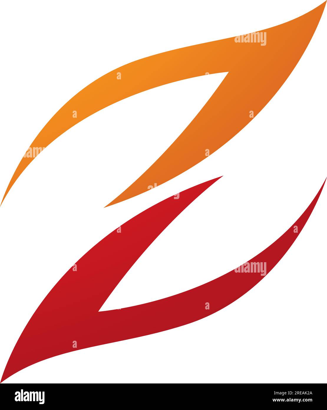 Orange and Red Fire Shaped Letter Z Icon on a White Background Stock Vector