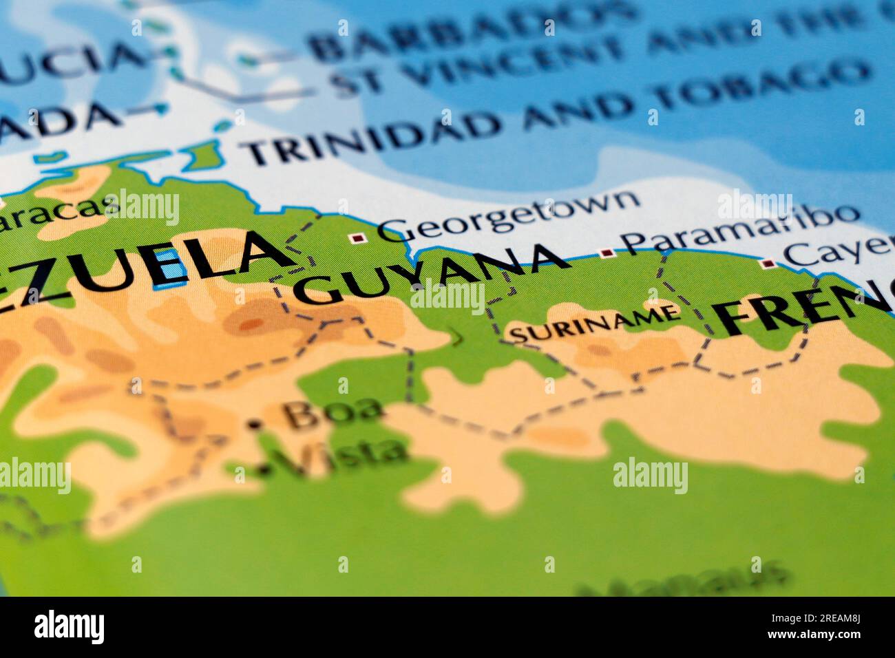 Guyana And Trinidad Map Dreaming - World Map Of South American Coastal Side And Guyana In Close Up Focus 2REAM8J