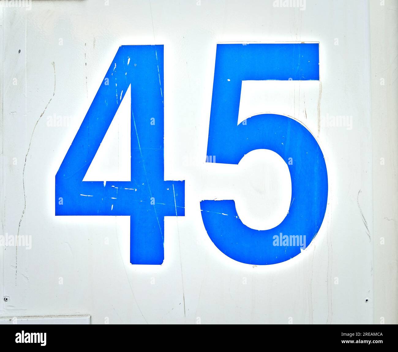 Number 45, forty-five, blue stencil on white background Stock Photo - Alamy