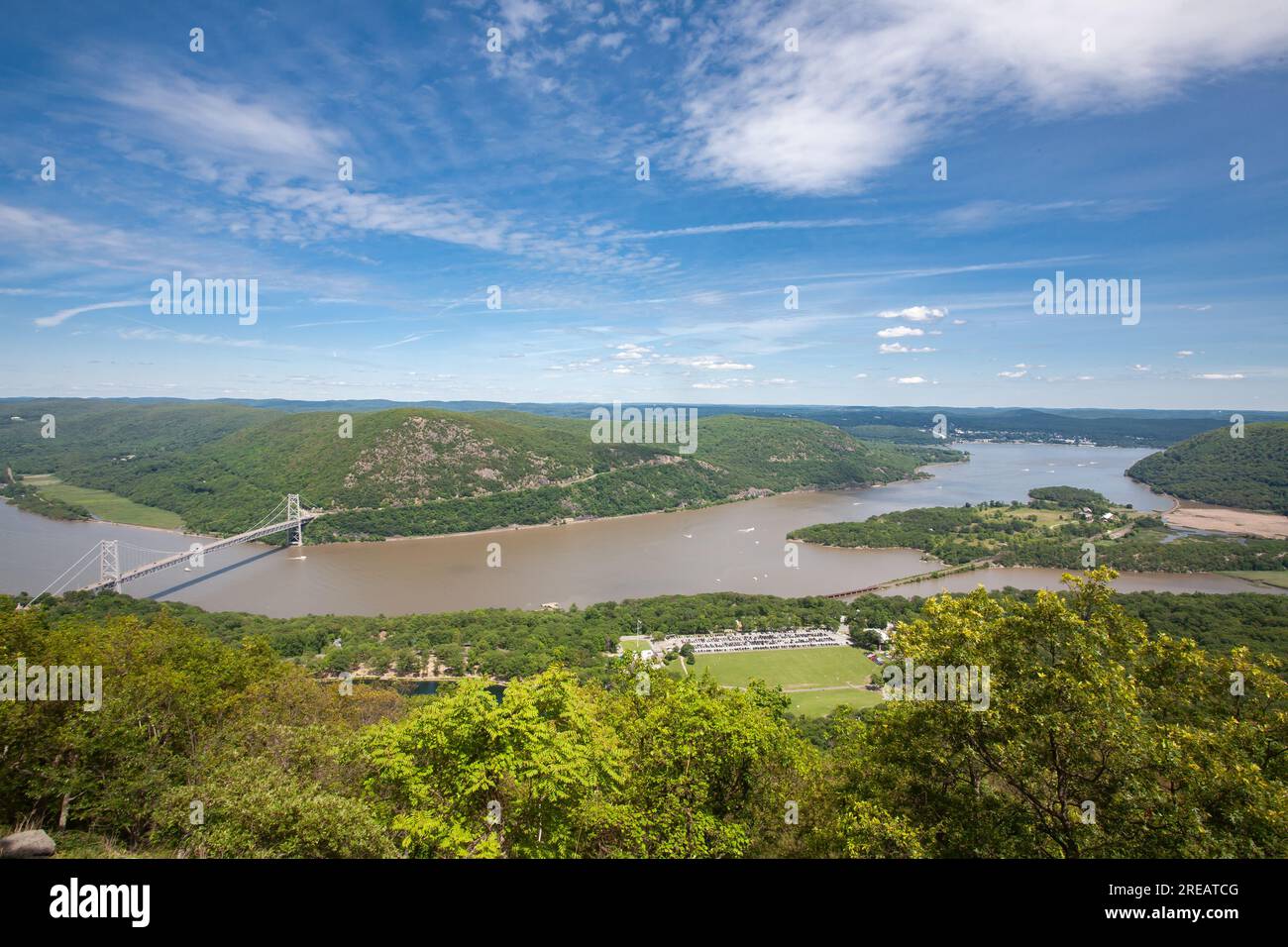 Looking down at the Bear Mountain Bridge from Perkins Memorial Drive on