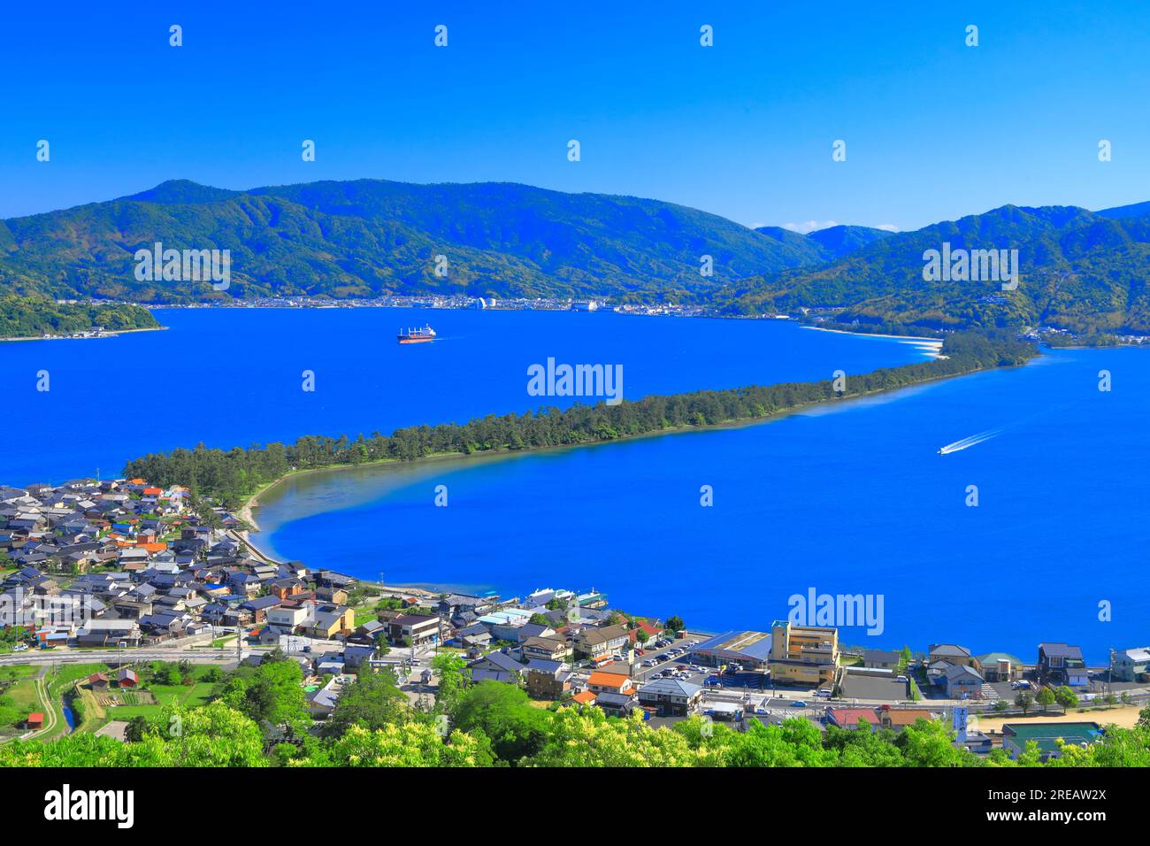 Amanohashidate in fresh green Stock Photo