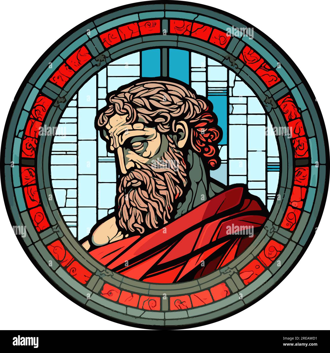 Stained glass window vector of Socrates, ancient Greek philosopher Stock Vector