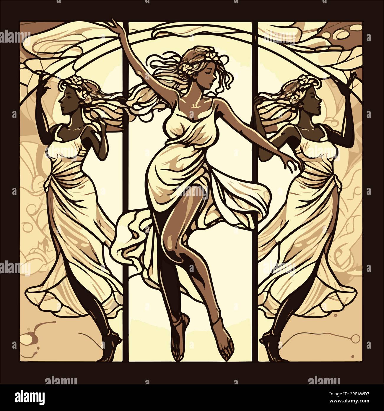 Three water nymphs dancing, art nouveau style Stock Vector