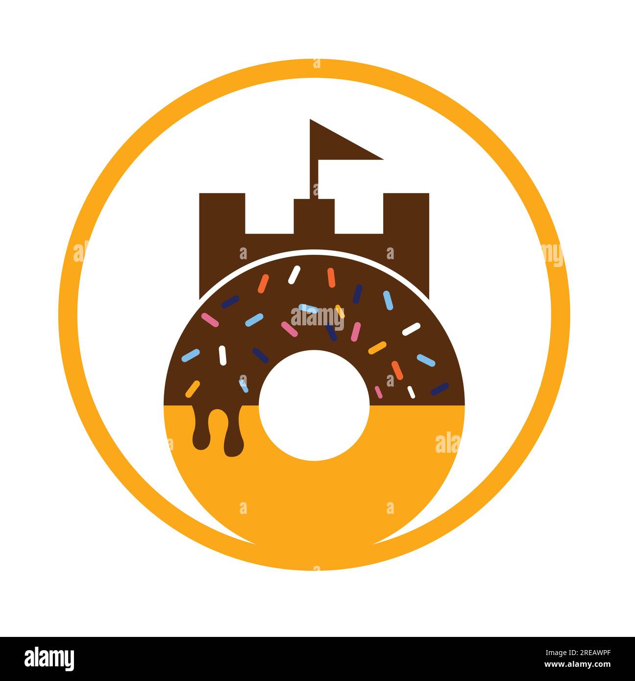 Donut fort vector logo design. Castle bakery logo concept. Stock Vector