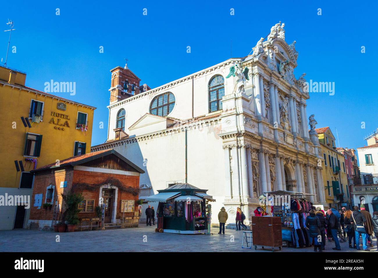 Venice,Italy-February 8th 2015:Campo San Moise with Parish Church of