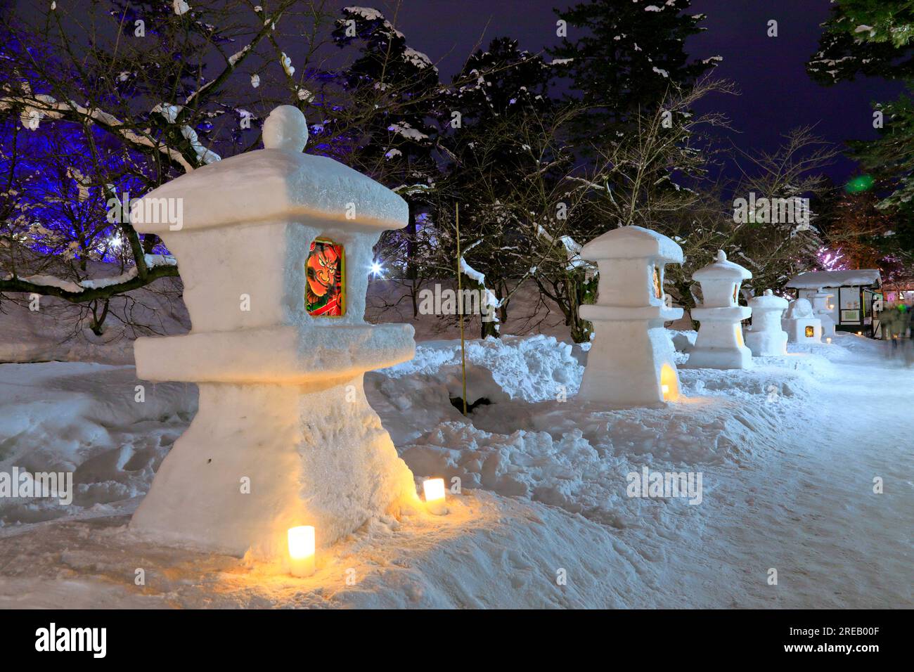 Hirosaki Castle Snow Lantern Festival Stock Photo