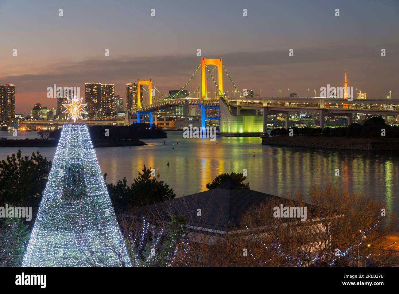 Rainbow Bridge and Christmas illumination Stock Photo