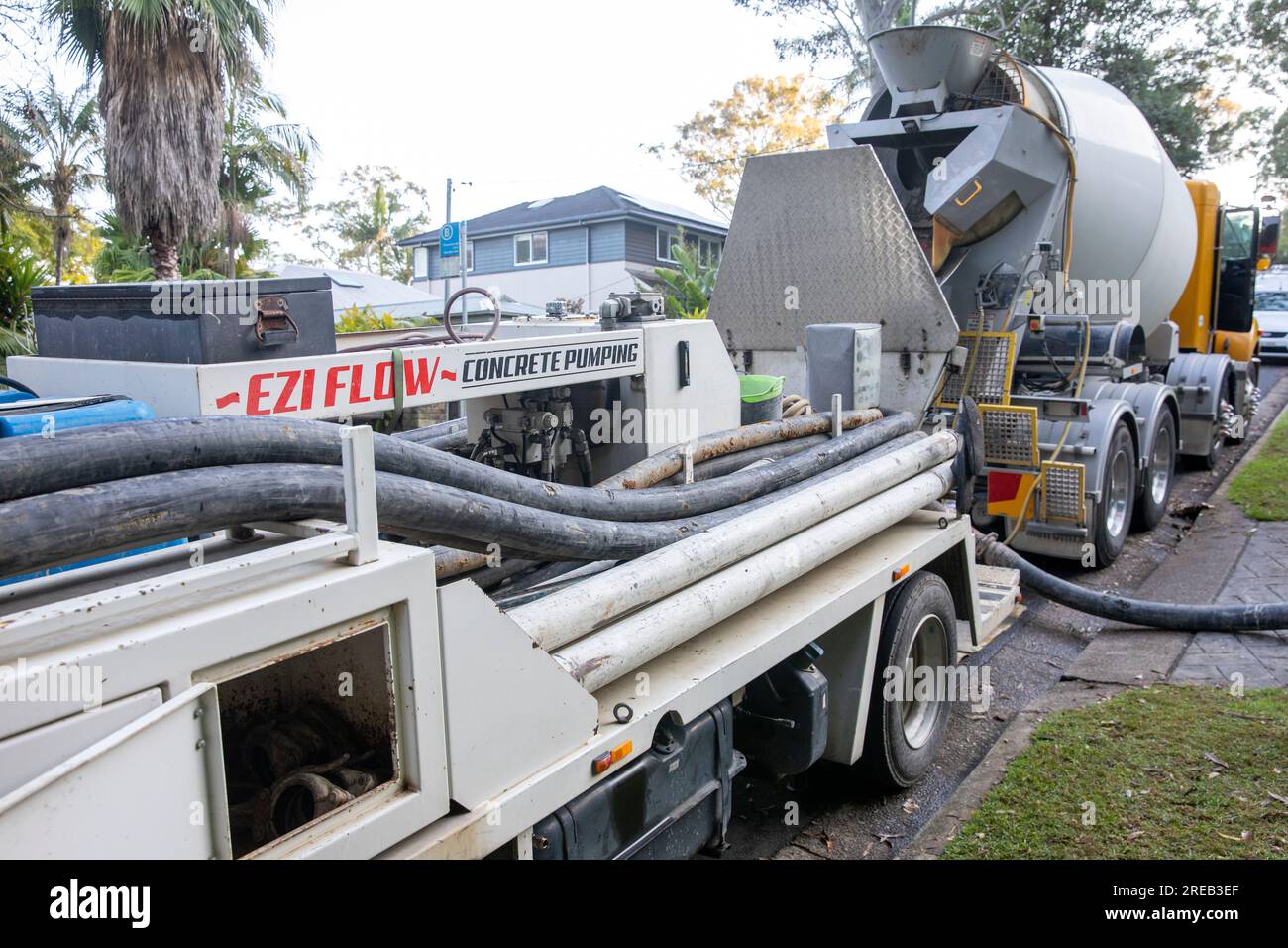 Sydney Australia ready mix concrete truck tips concrete into concrete