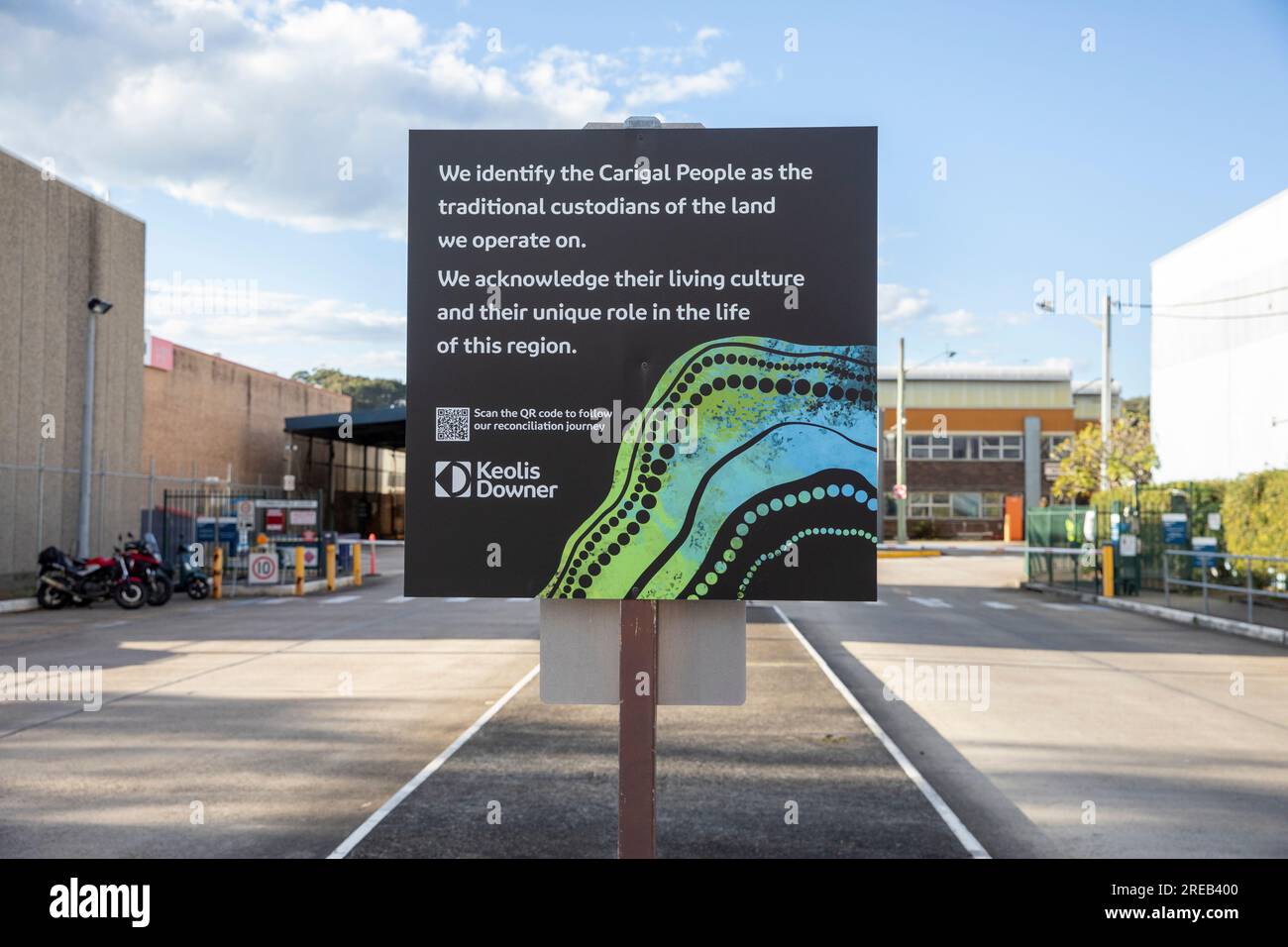 Sydney bus station with sign recognising aboriginal carigal people as traditional owners and custodians of the land,Sydney,NSW,Australia Stock Photo