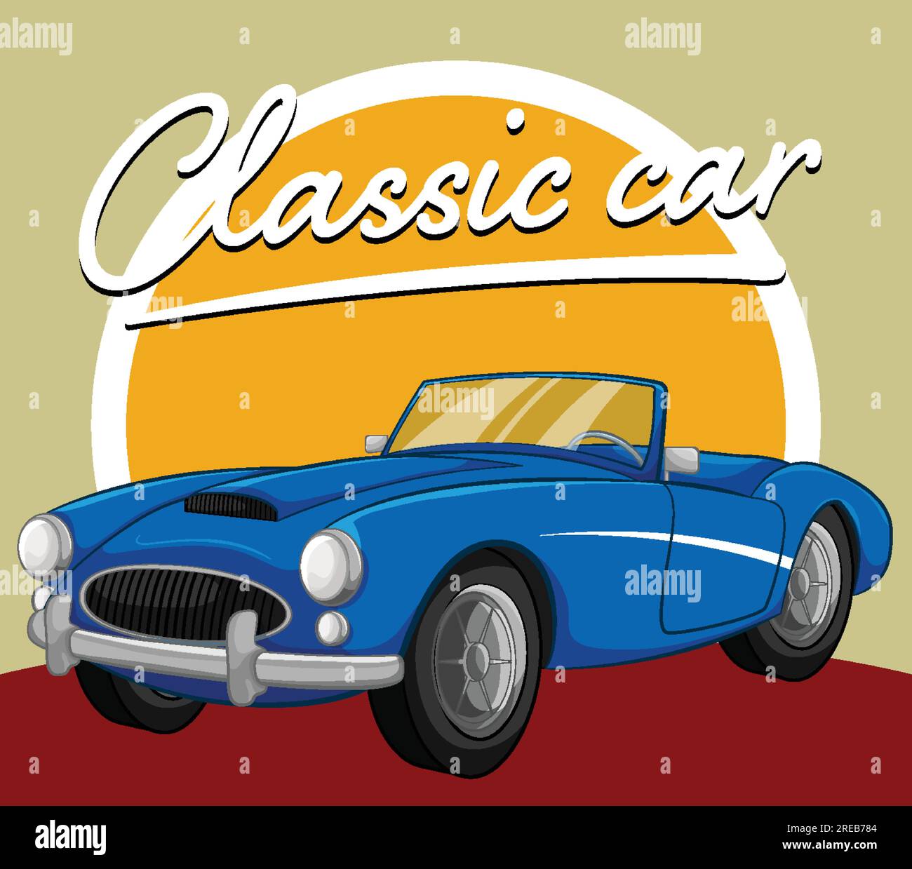 A blue classic vintage convertible car in a vector cartoon illustration ...