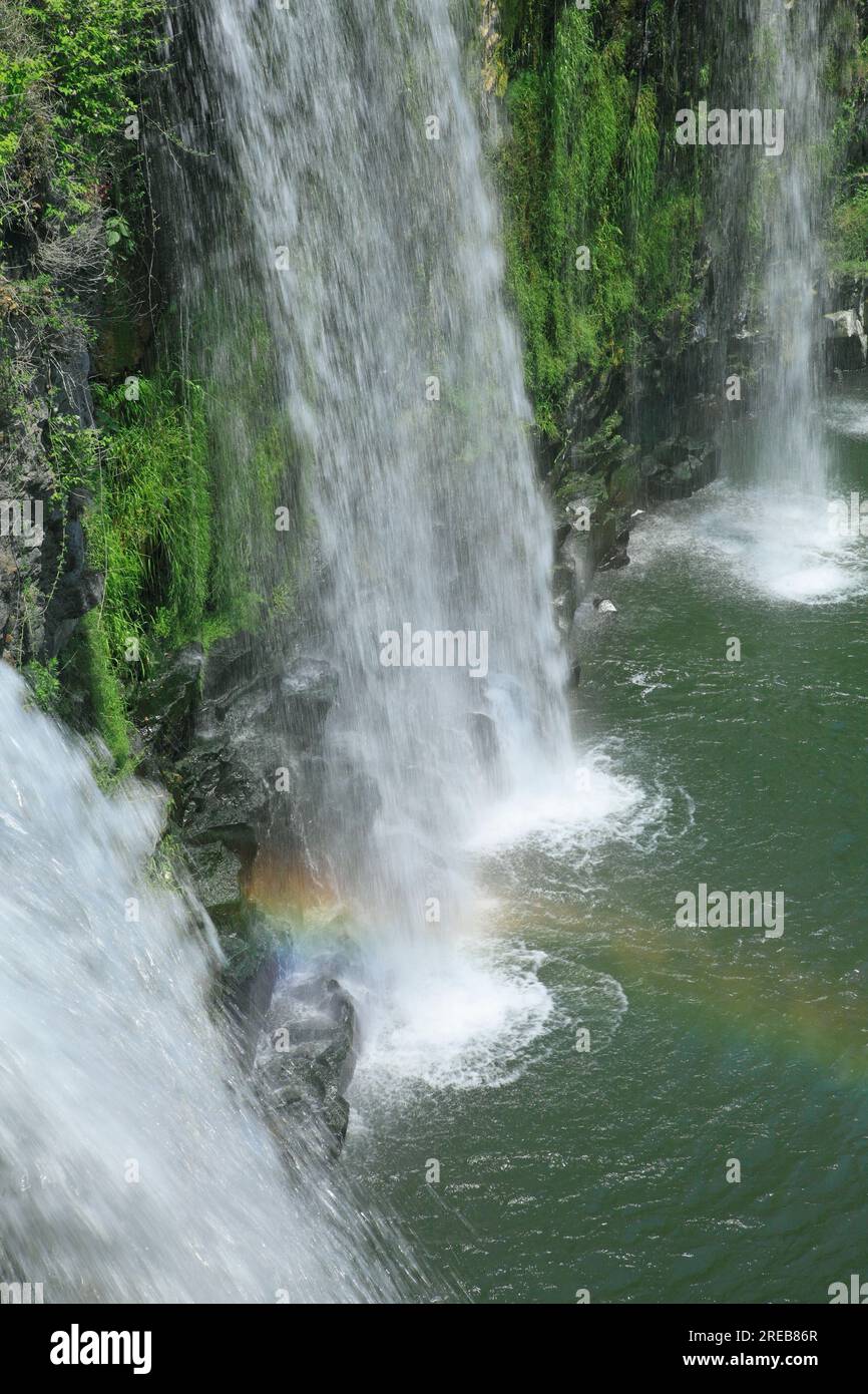 Harajiri-no-Taki Waterfall and Rainbow Stock Photo