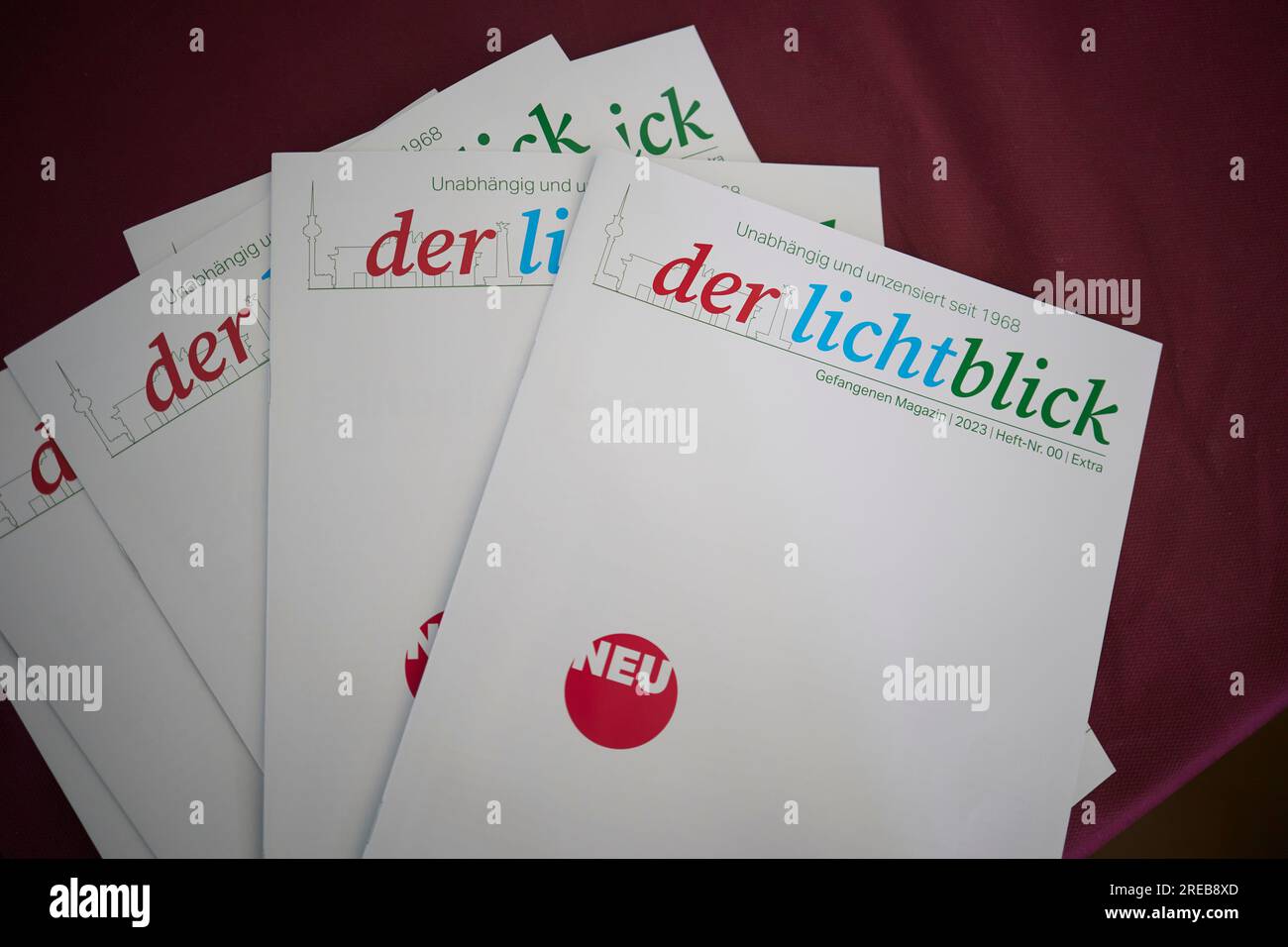 Berlin, Germany. 11th July, 2023. Issues of the prisoner newspaper 'der lichtblick' are available at Tegel Prison. Germany's only uncensored prisoner magazine is published four times a year with a nationwide circulation of 7,500. Credit: Jšrg Carstensen/dpa/Alamy Live News Stock Photo