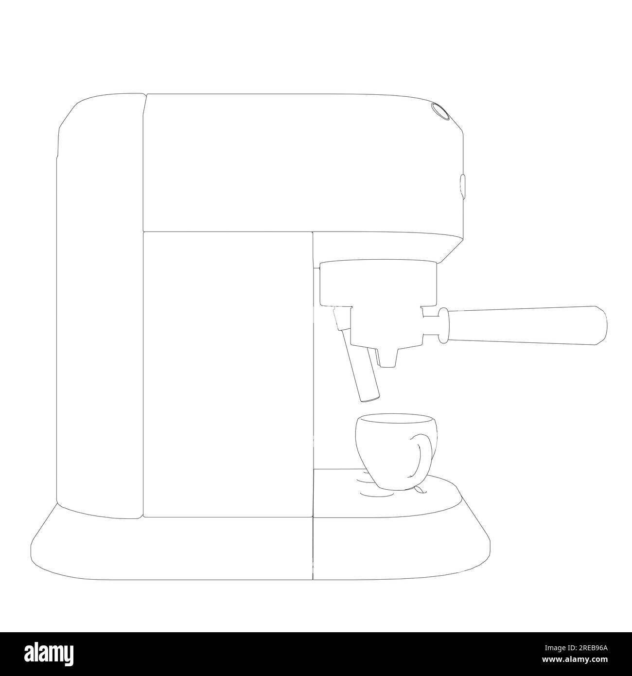 Coffee maker machine with coffee cup contour flat design. Outline