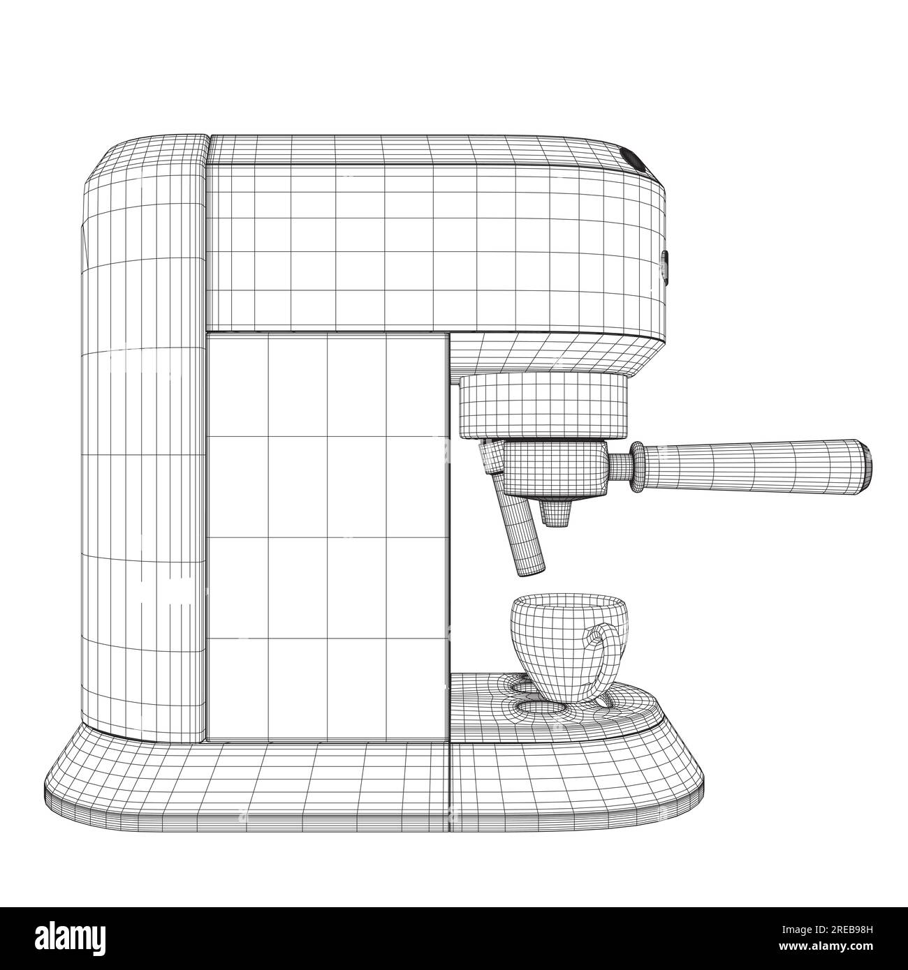 Coffee maker machine with coffee cup wireframe flat design. Wireframe
