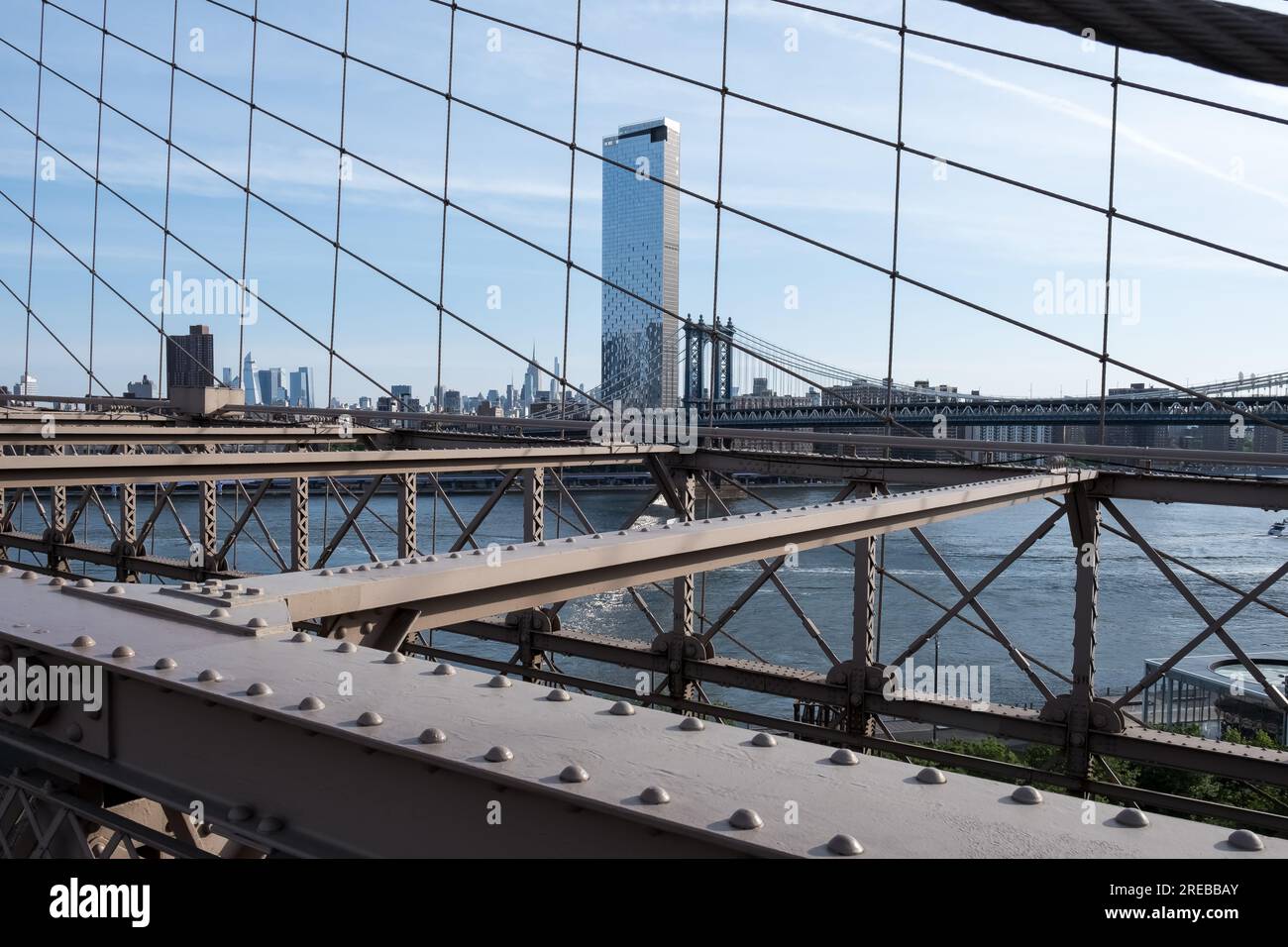 Architectural detail of the Brooklyn Bridge, a hybrid cablestayed