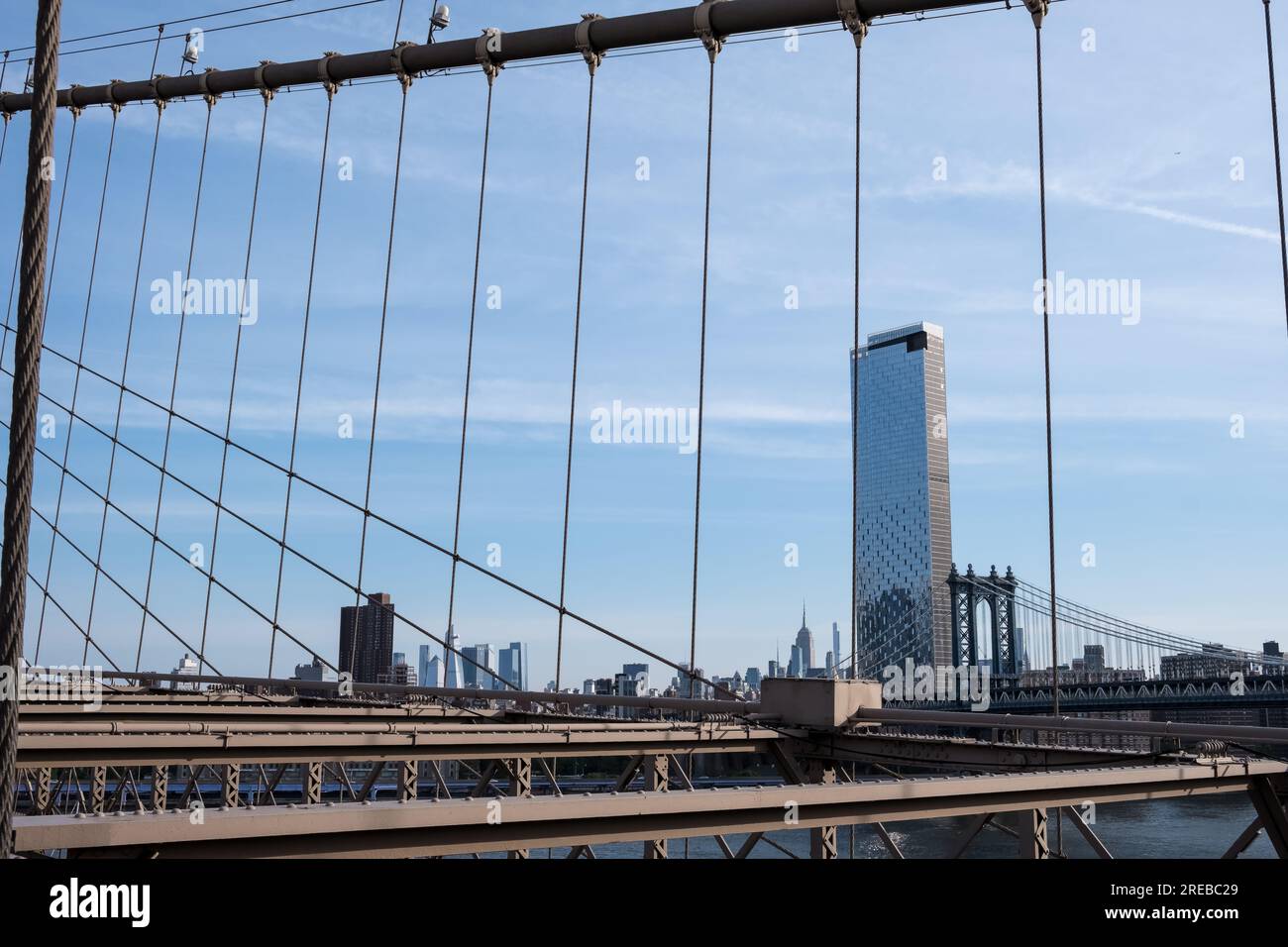 Architectural detail of the Brooklyn Bridge, a hybrid cablestayed