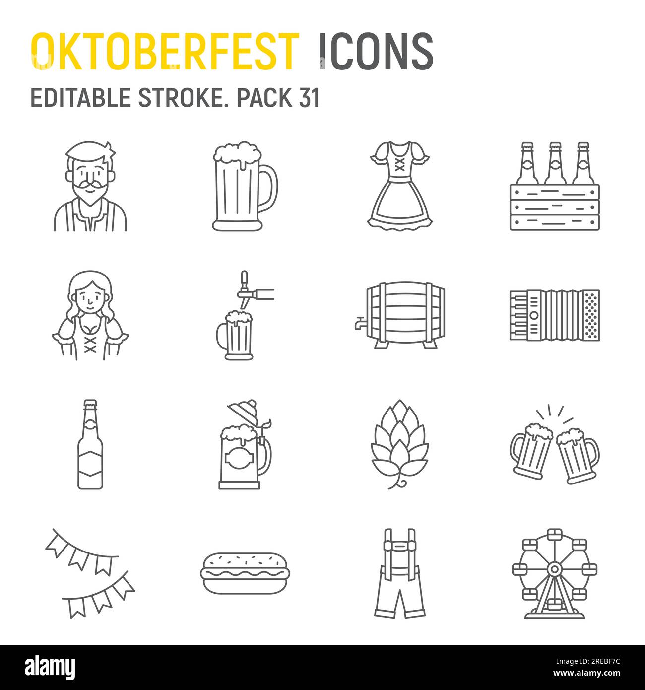Oktoberfest line icon set, holiday collection, vector graphics, logo