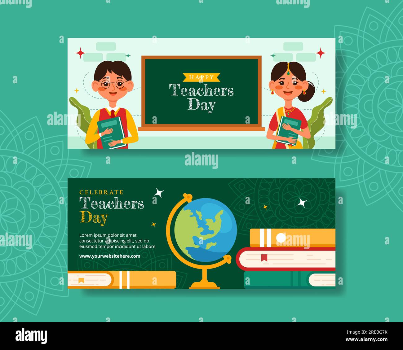 Teacher Day in India Horizontal Banner Flat Cartoon Hand Drawn Templates Background Illustration Stock Vector