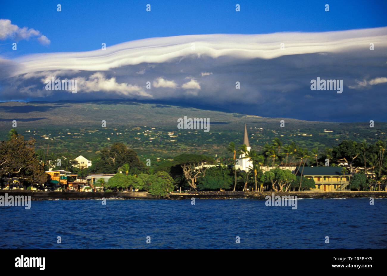 Kailua-Kona town from water, Big Island Stock Photo