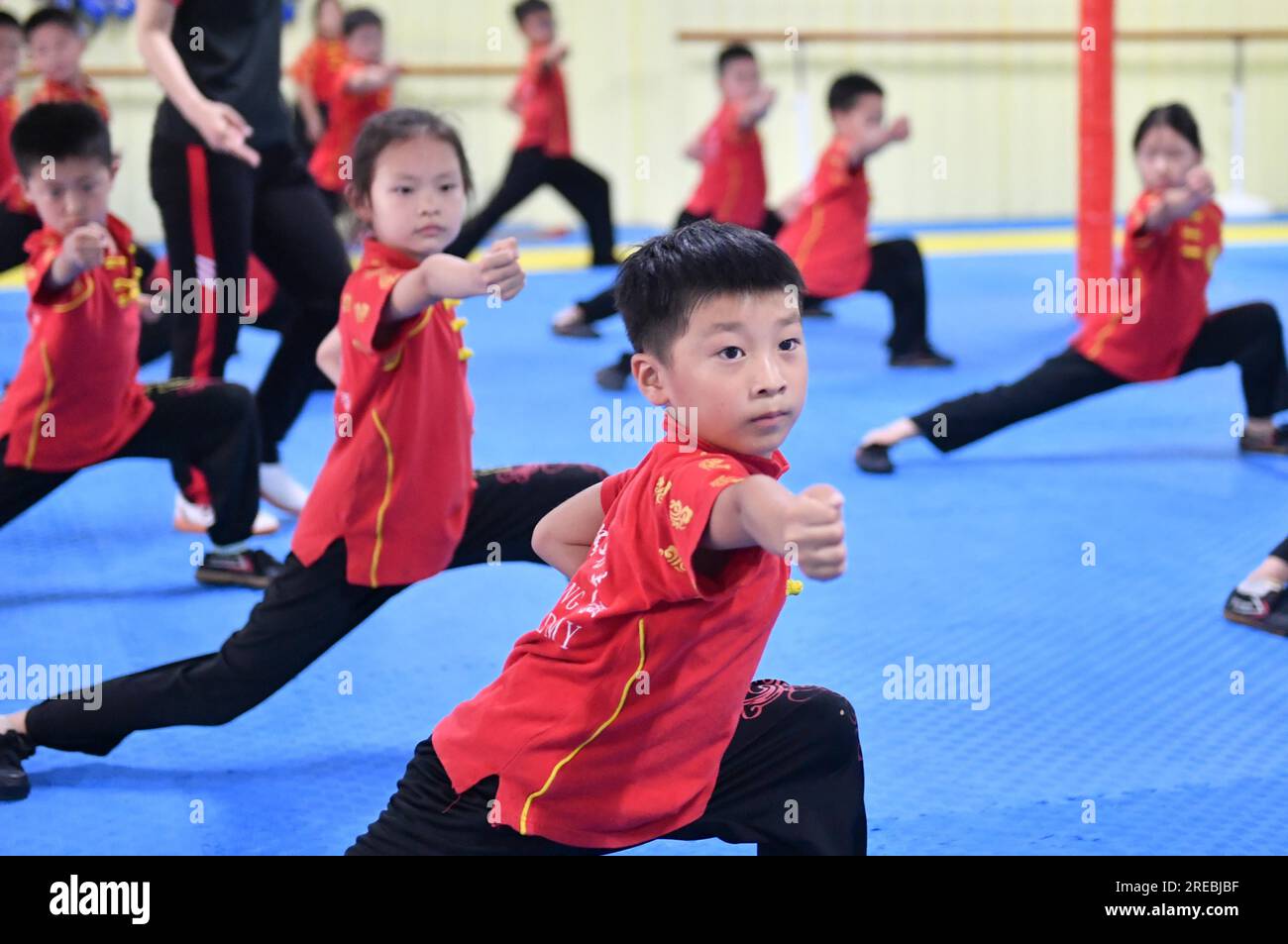 Students practice Chinese martial arts during the summer vacation in ...