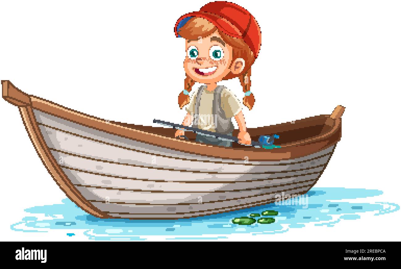 Kid on Wooden Boat in Cartoon Style illustration Stock Vector Image & Art -  Alamy