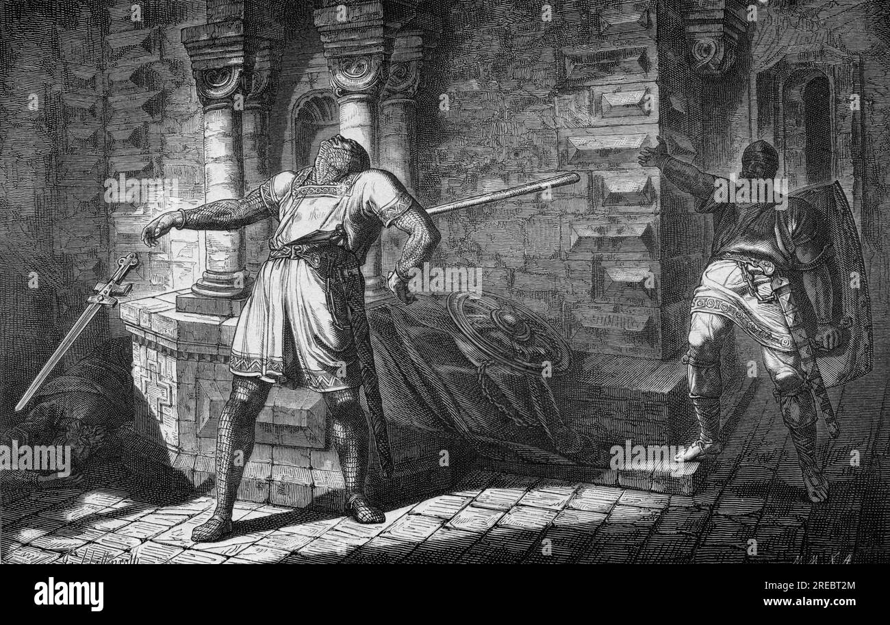Thankmar, 900 / 906 - 28.7.938, son of King Henry I, murder on the Eresburg, wood engraving, ADDITIONAL-RIGHTS-CLEARANCE-INFO-NOT-AVAILABLE Stock Photo