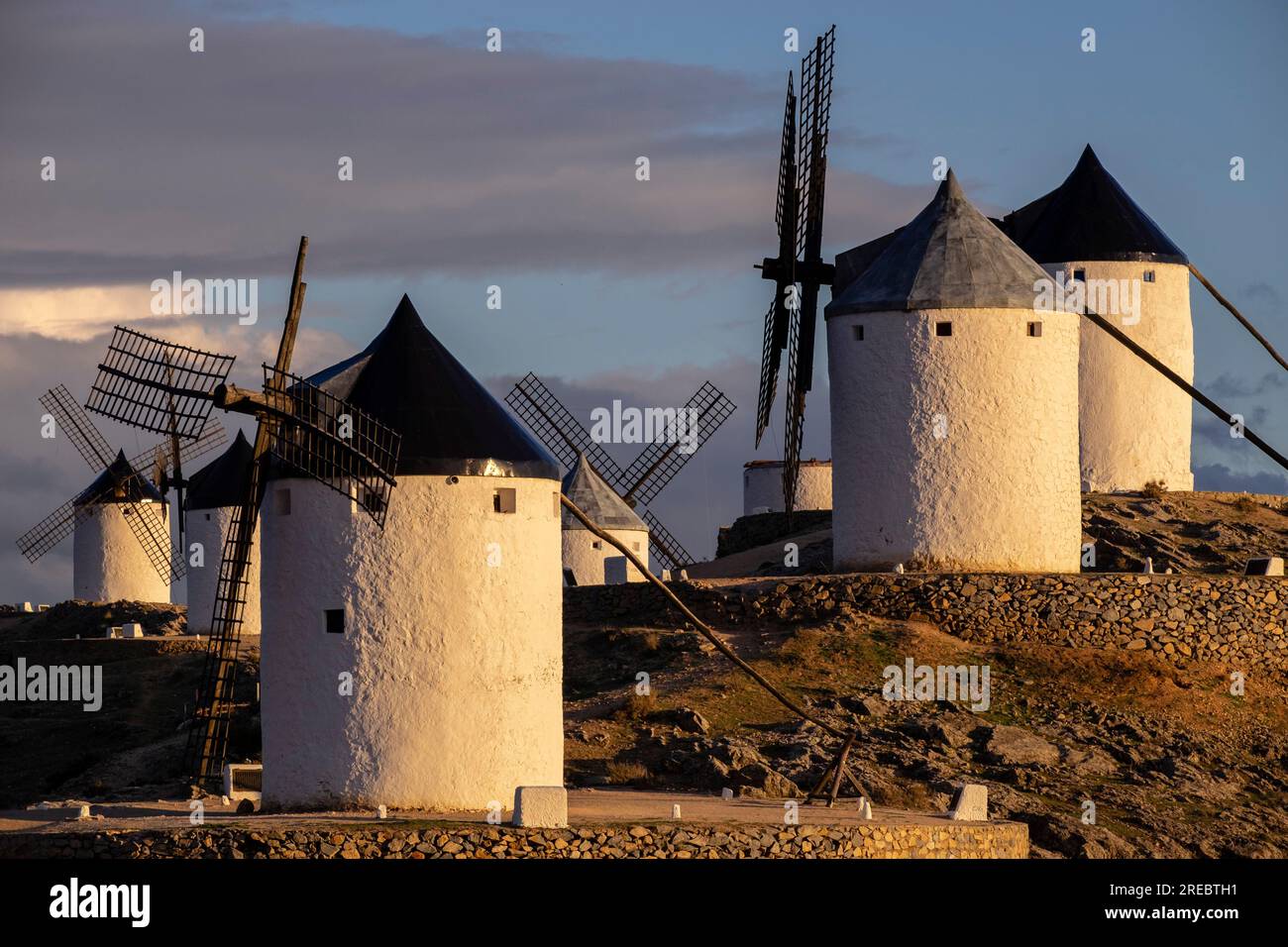 molinos de Consuegra, cerro Calderico, Consuegra, provincia de Toledo, Castilla-La Mancha, Spain Stock Photo