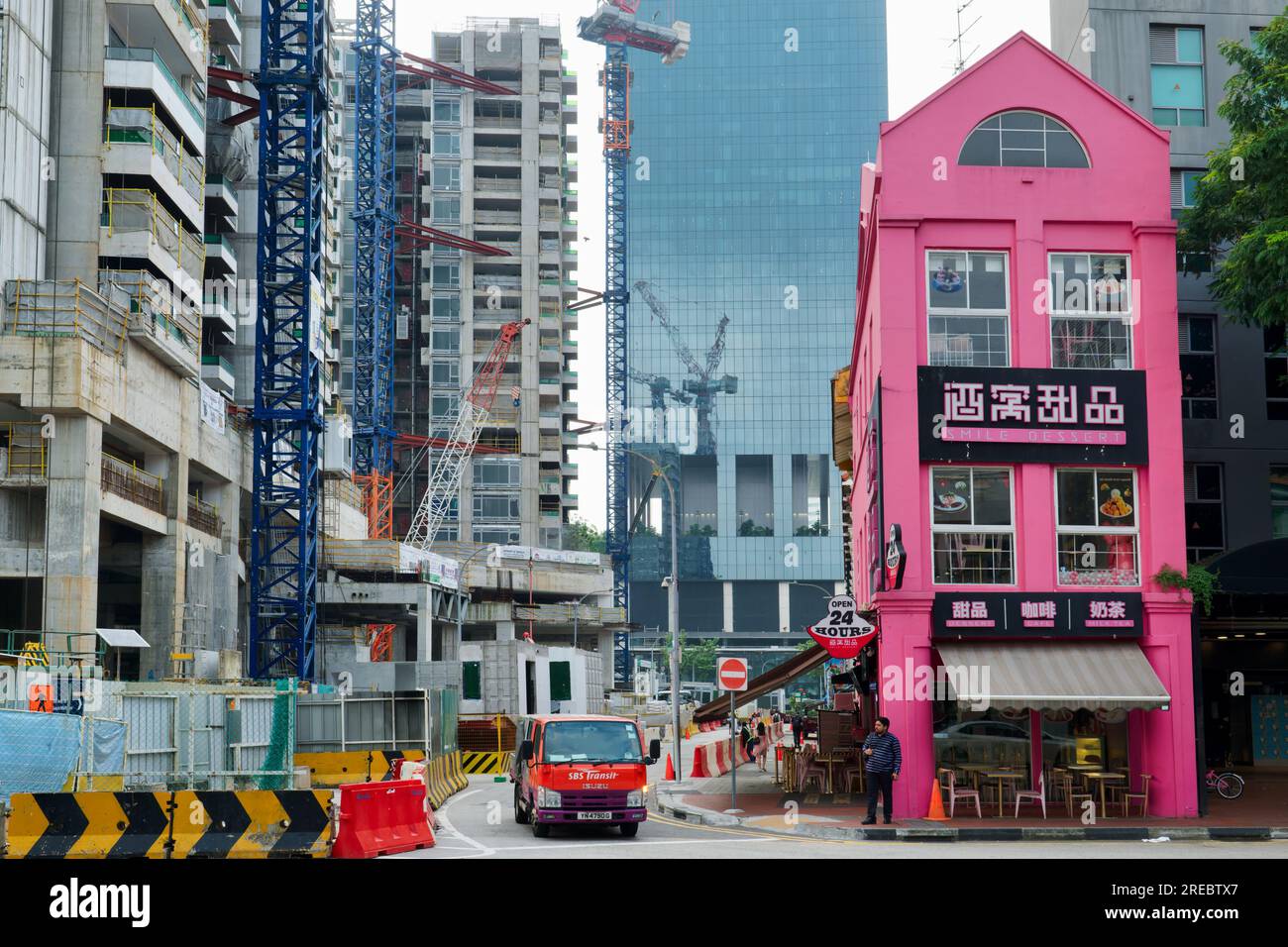 Ongoing high rise construction in Bugis area, Singapore, an old pink