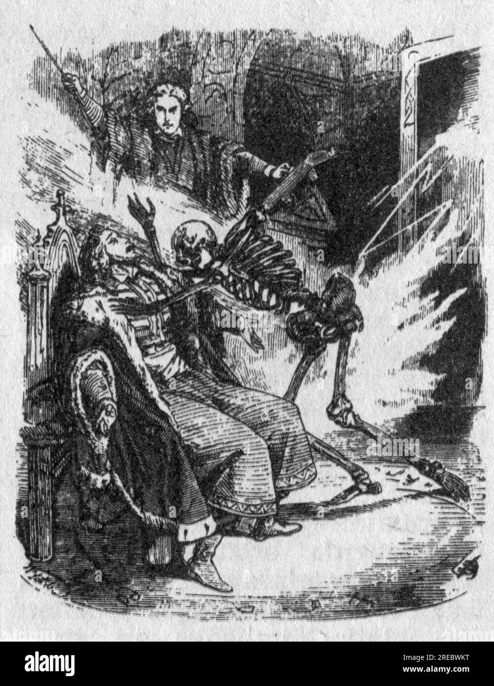 Pan Tvardovsky, Polish legendary figure, of the Polish Faust, invoking the spirits, wood engraving, ARTIST'S COPYRIGHT HAS NOT TO BE CLEARED Stock Photo