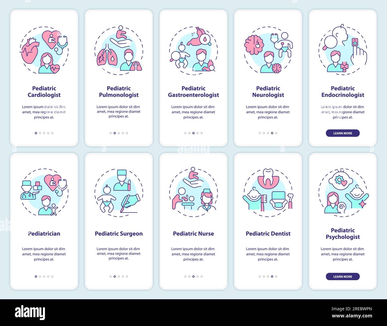 Pediatric service onboarding mobile app screen set Stock Vector Image ...