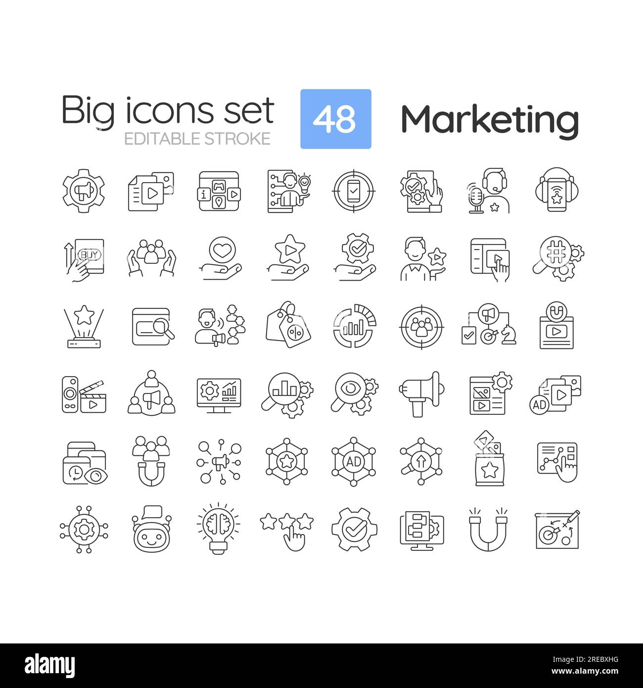 Marketing linear icons set Stock Vector
