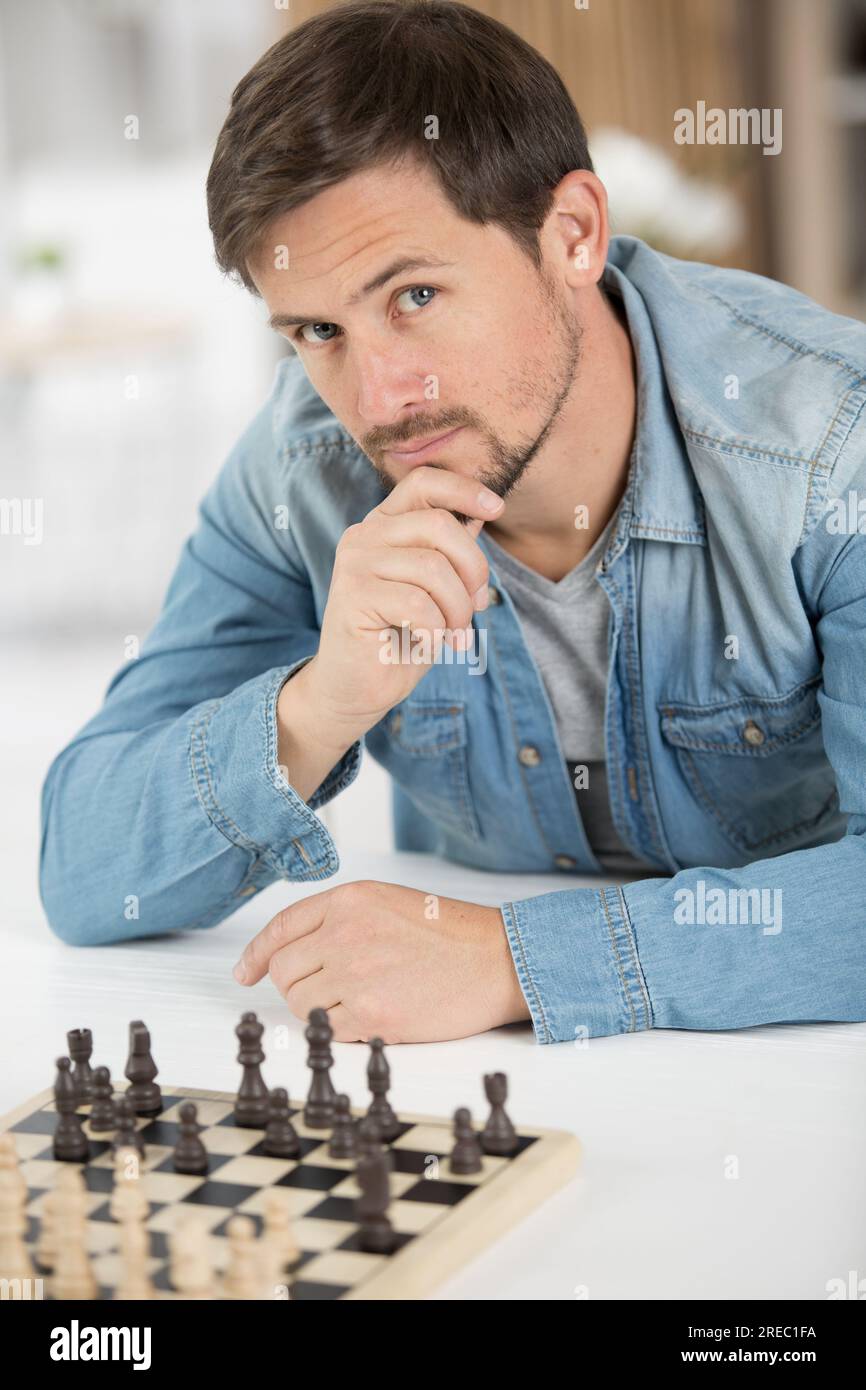 portrait of a male chess player Stock Photo Alamy