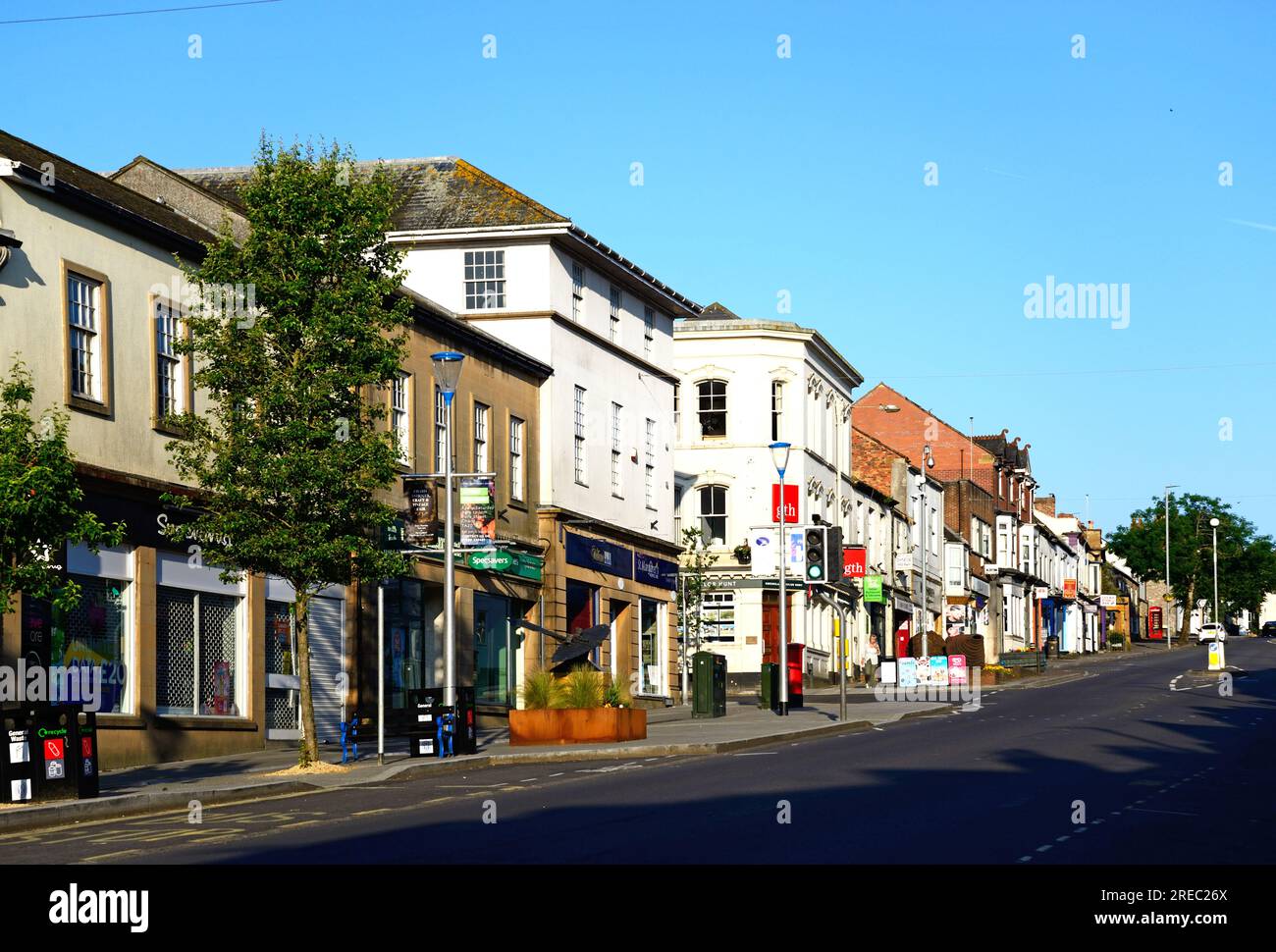 View of the shops along Fore Street and High Street in the town centre