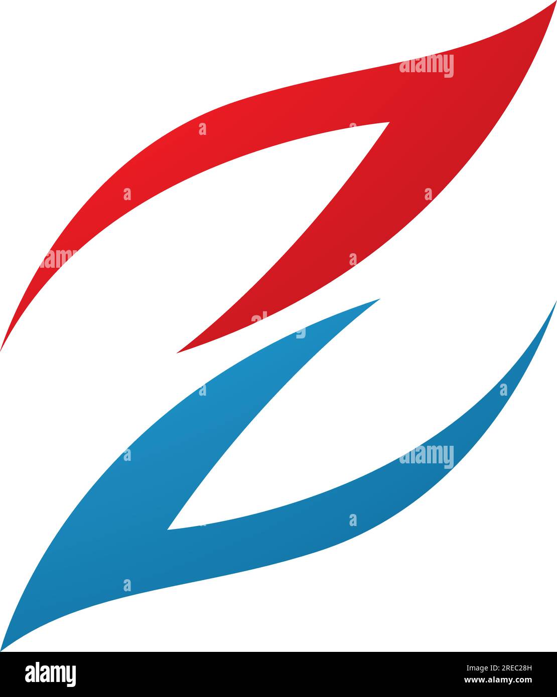 Red and Blue Fire Shaped Letter Z Icon on a White Background Stock Vector