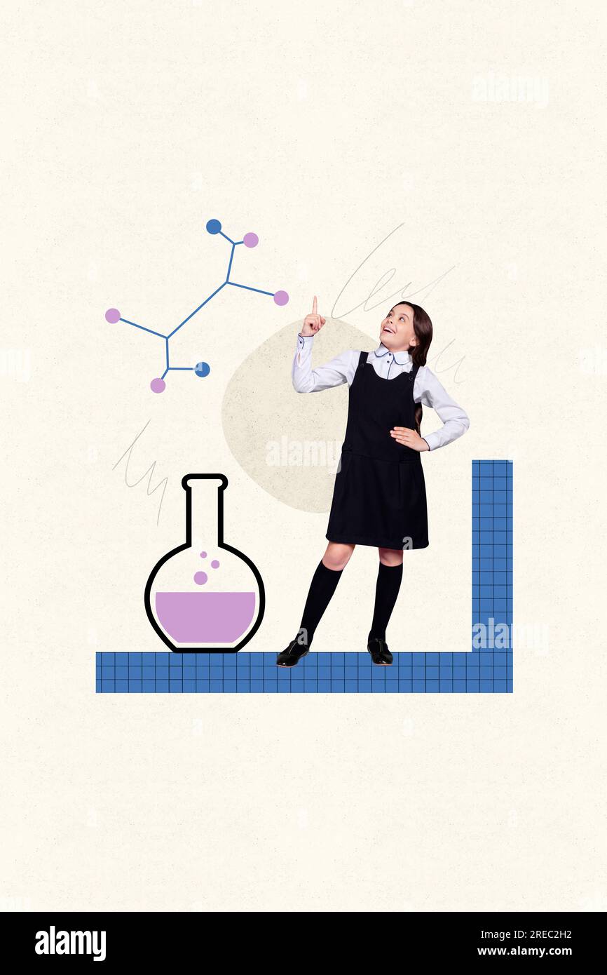 Creative trend collage of funny clever geek schoolgirl schoolkid