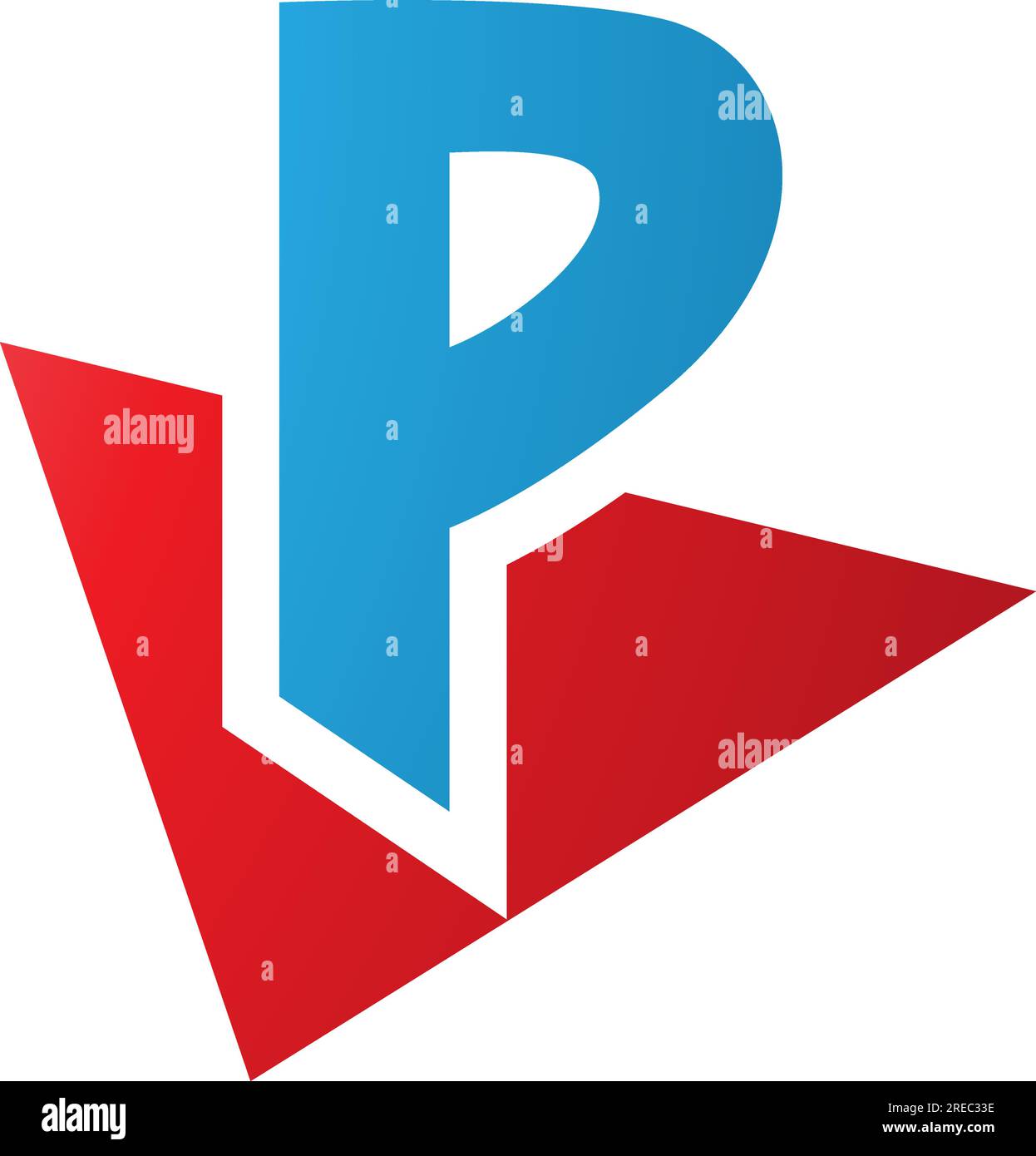 Red and Blue Letter P Icon with a Triangle on a White Background Stock Vector