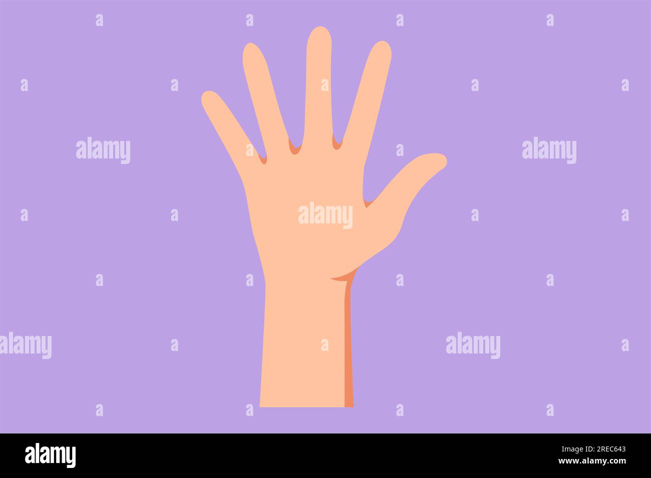 Character flat drawing hand count number five. Learn to count numbers. Concept of education for children. Nonverbal signs or symbols. High five symbol Stock Photo