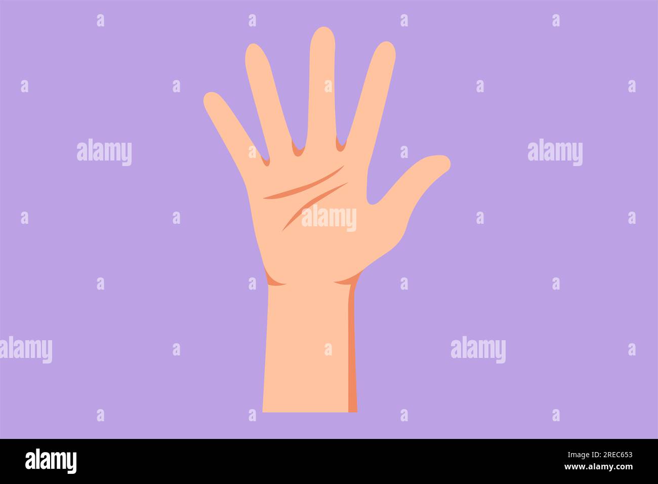 Graphic flat design drawing hand count number five. Learn to count numbers. Concept of education for children. Nonverbal signs or symbols. High five s Stock Photo