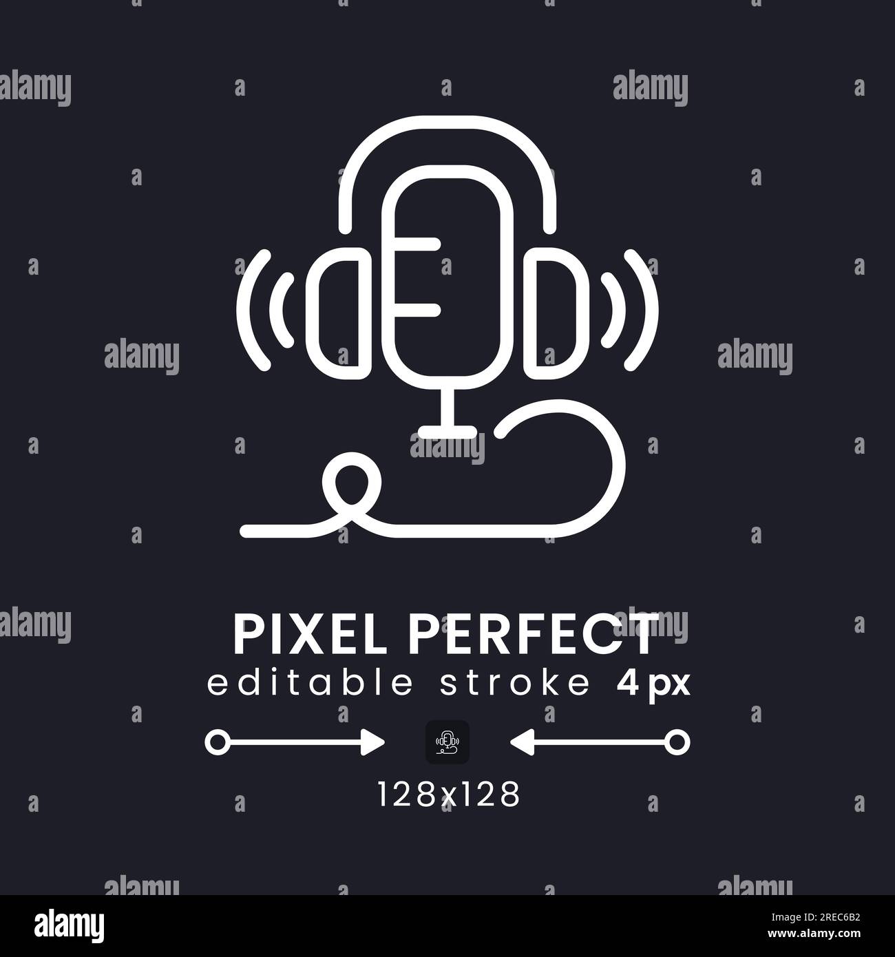 Live audio podcast white linear desktop icon on black Stock Vector
