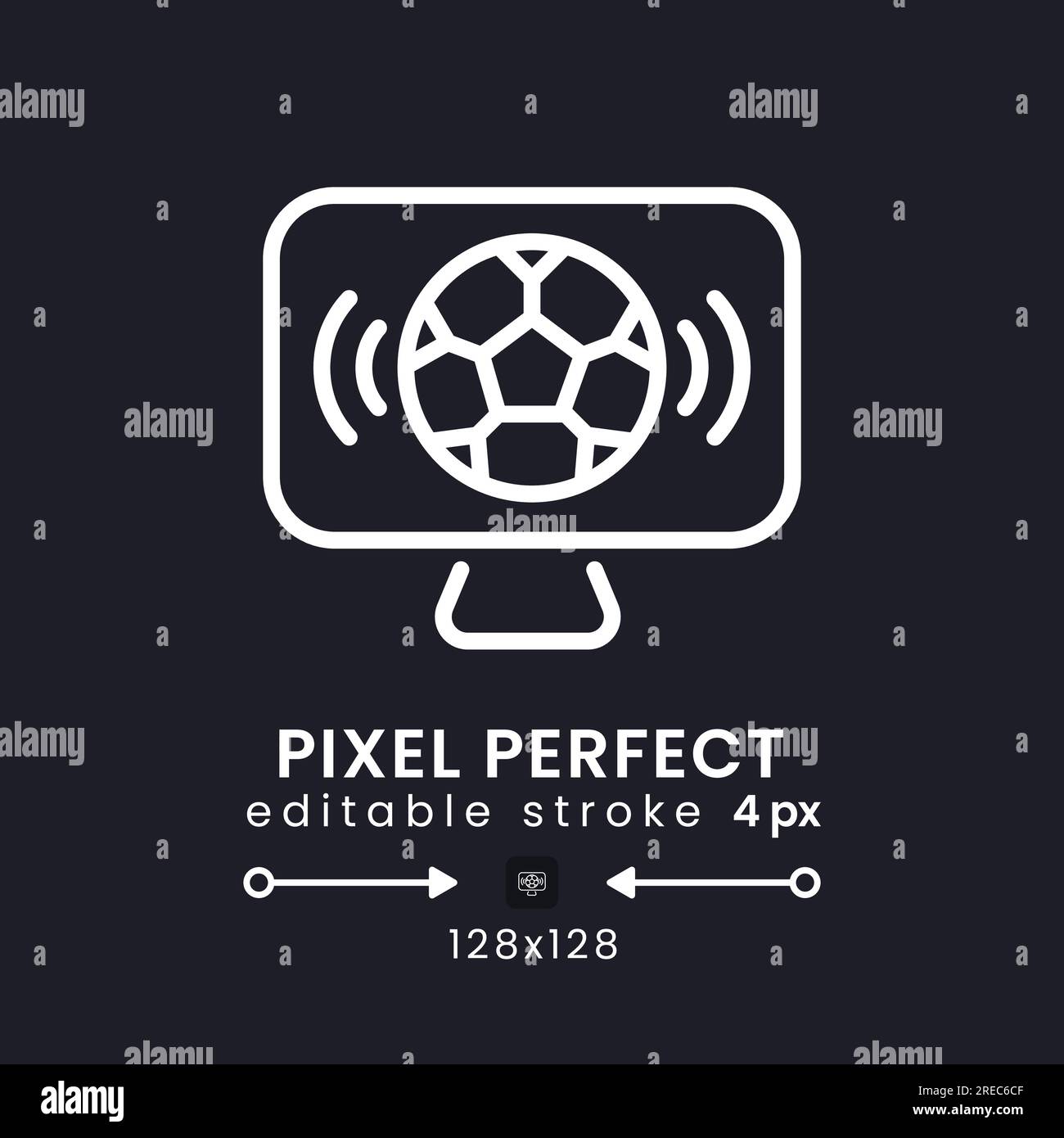 Sports streaming white linear desktop icon on black Stock Vector